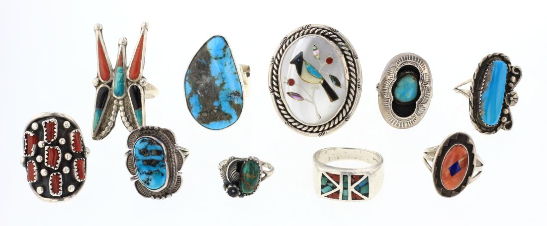 Vintage & Old Pawn Turquoise & Coral Rings Lot of 10 (1 of 3)