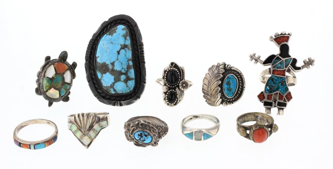 Old Pawn & Vintage Turquoise & Coral Rings Lot of 10 (1 of 3)