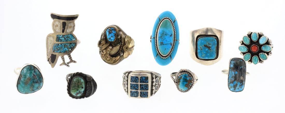Old Pawn & Vintage Turquoise Rings Lot of 10 (1 of 3)