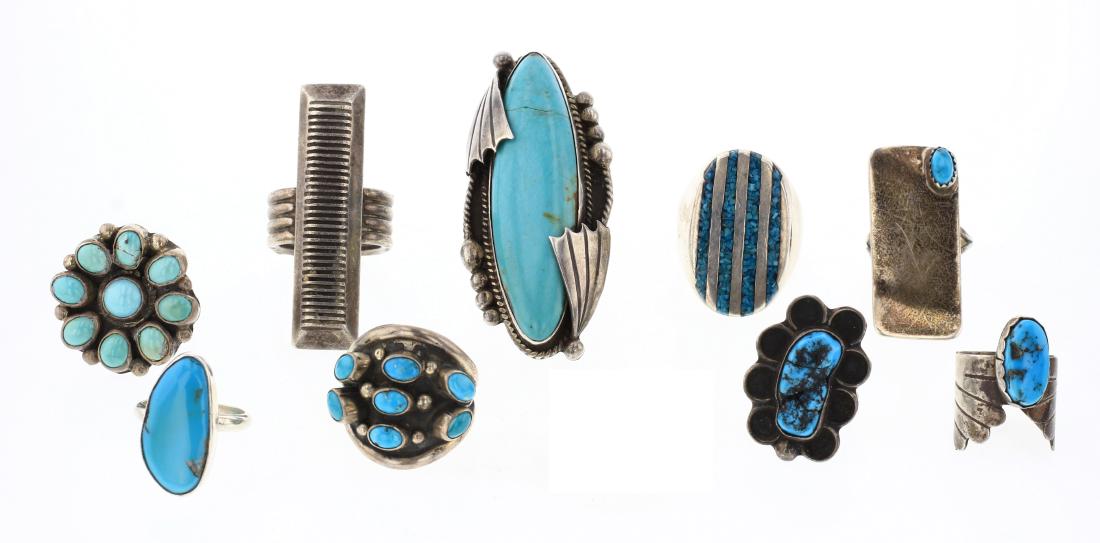 Old Pawn & Vintage Turquoise Rings Lot of 9 (1 of 3)