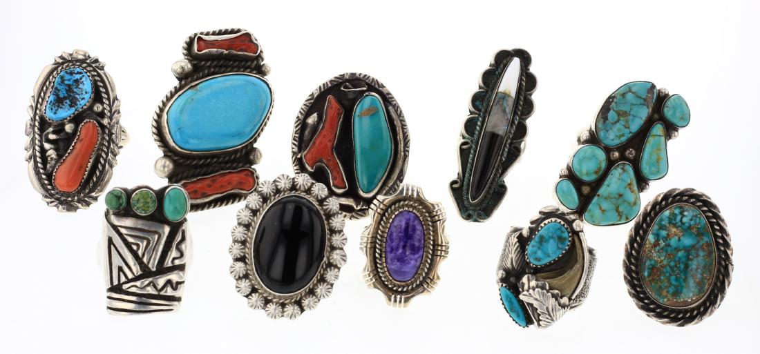 Old Pawn & Vintage Turquoise & Coral Rings Lot of 10 (1 of 3)
