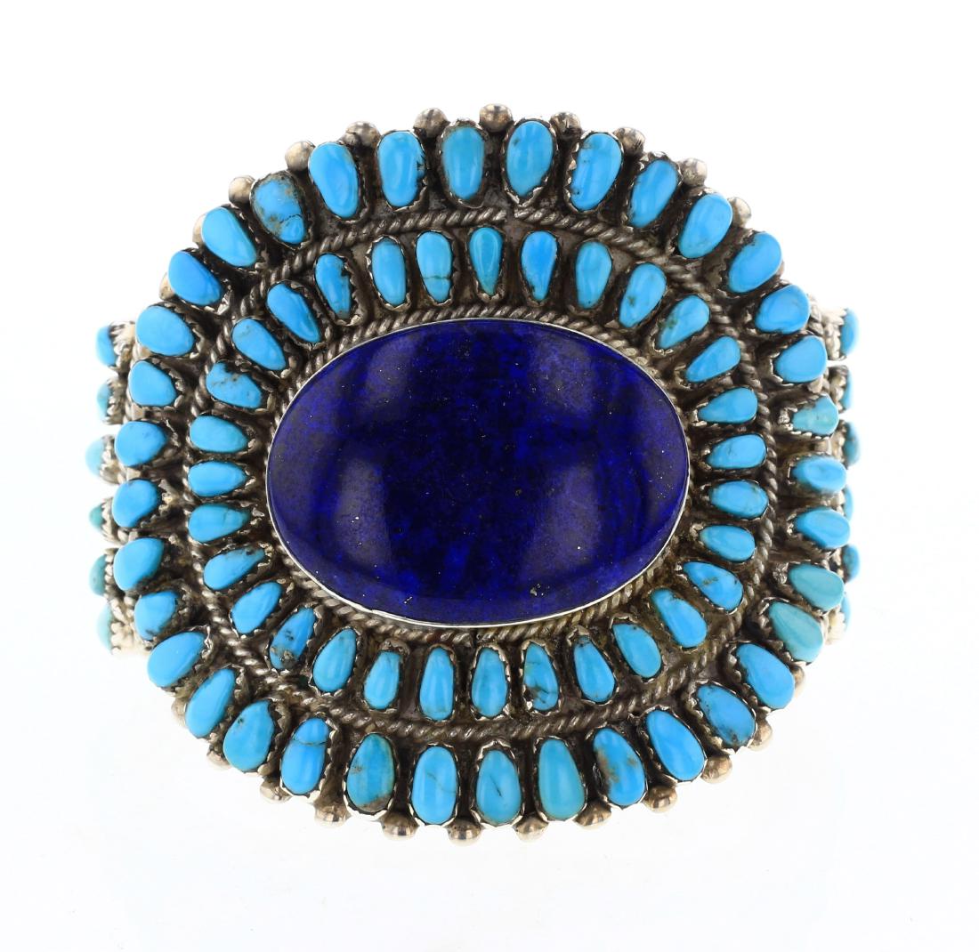 JW Vintage Turquoise & Lapis Graduated Cluster Bracelet (1 of 3)