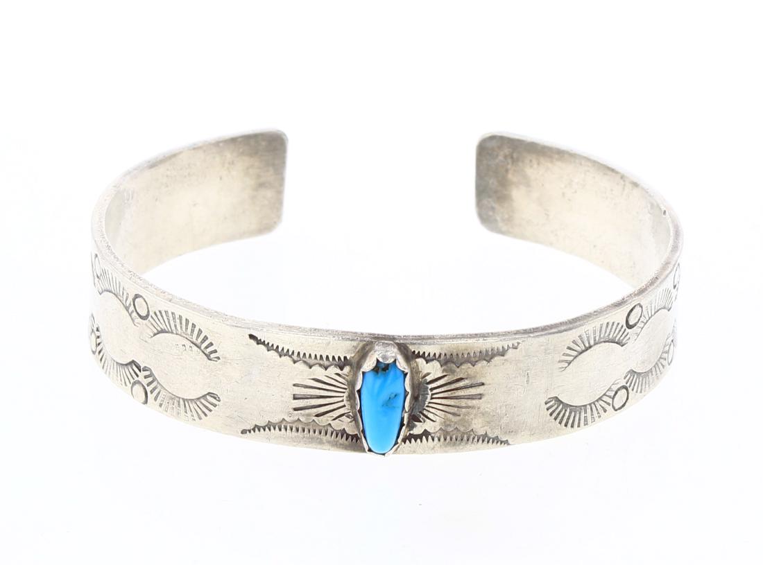 Vintage Turquoise Heavy Stamp Geometric Design Cuff (1 of 3)