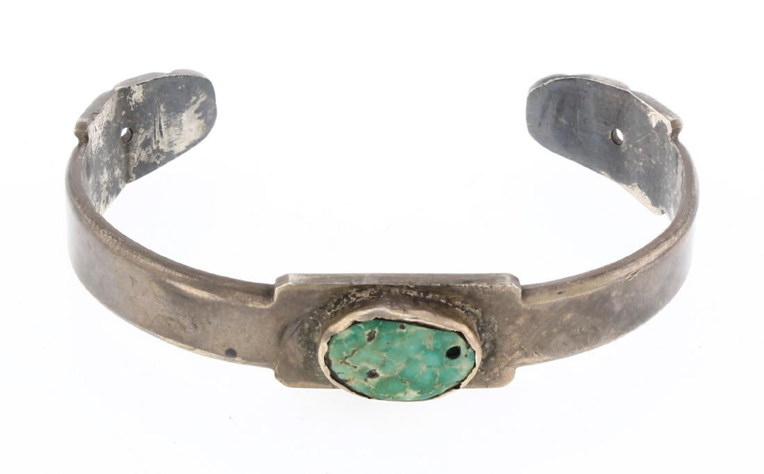 Old Pawn Antique Fred Harvey Era Turquoise Cuff: Sterling Silver | Genuine Turquoise | Old Pawn Antique Fred Harvey Era Turquoise Cuff Bracelet | Navajo Native American Southwest Indian Jewelry | Weight:40.3 Grams, | Dimensions: Bracelet: 6" inner,
