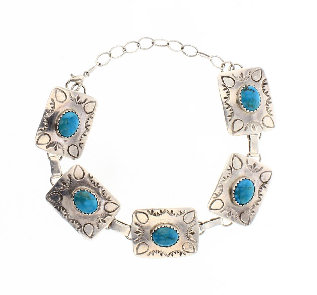 VJ Genuine Turquoise Vintage Stamp Link Bracelet (1 of 2)