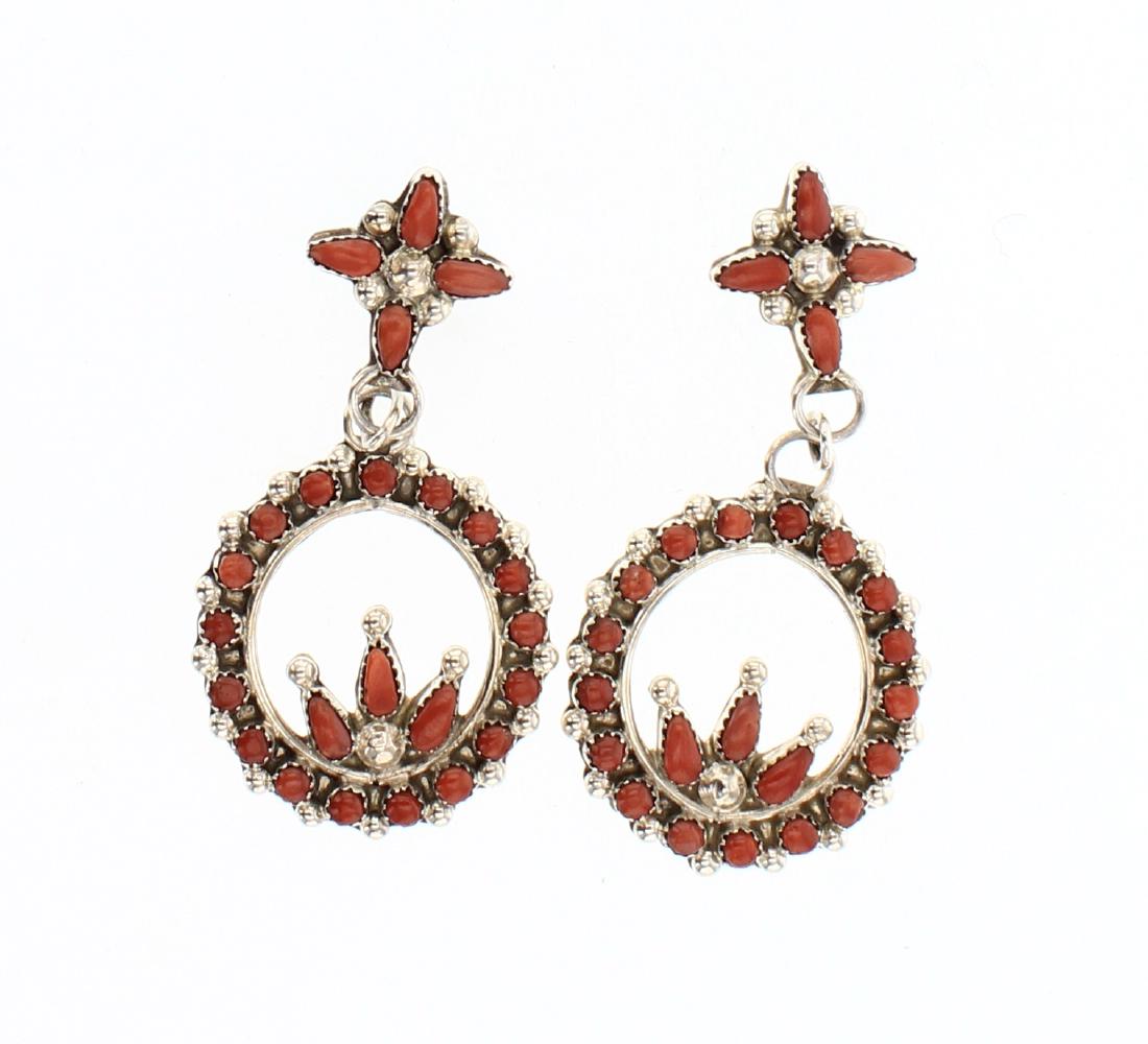 Contemporary Zuni Coral Petite Point Earrings (1 of 2)