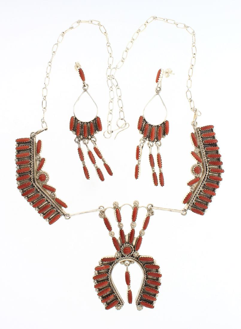 Claudine Pandatewa Coral Zuni Needlepoint Necklace & (1 of 2)