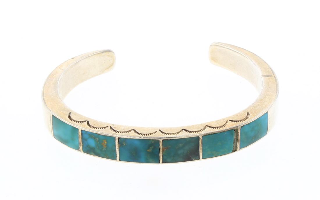 Old Pawn Turquoise Inlay Box Cuff Bracelet (1 of 3)