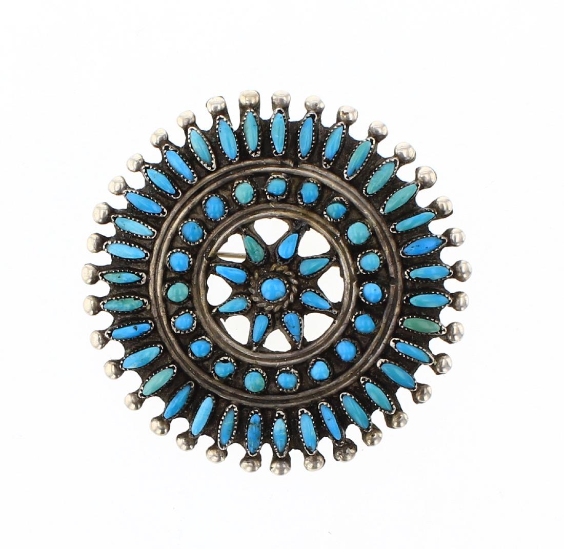 Old Pawn Turquoise Needlepoint Cluster Zuni Pin (1 of 2)