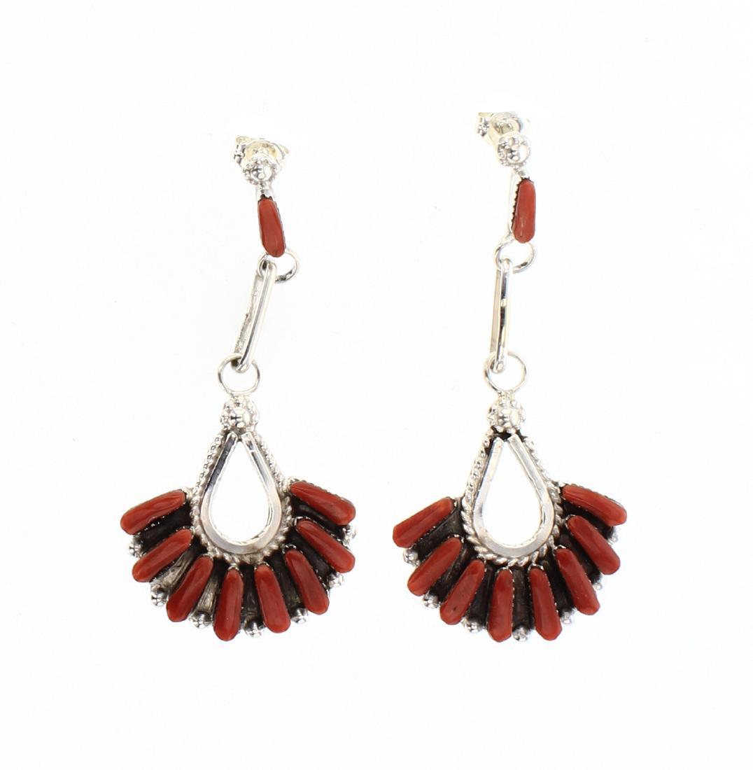 Carlene Hattu Coral Zuni  Needlepoint Dangle Post (1 of 2)