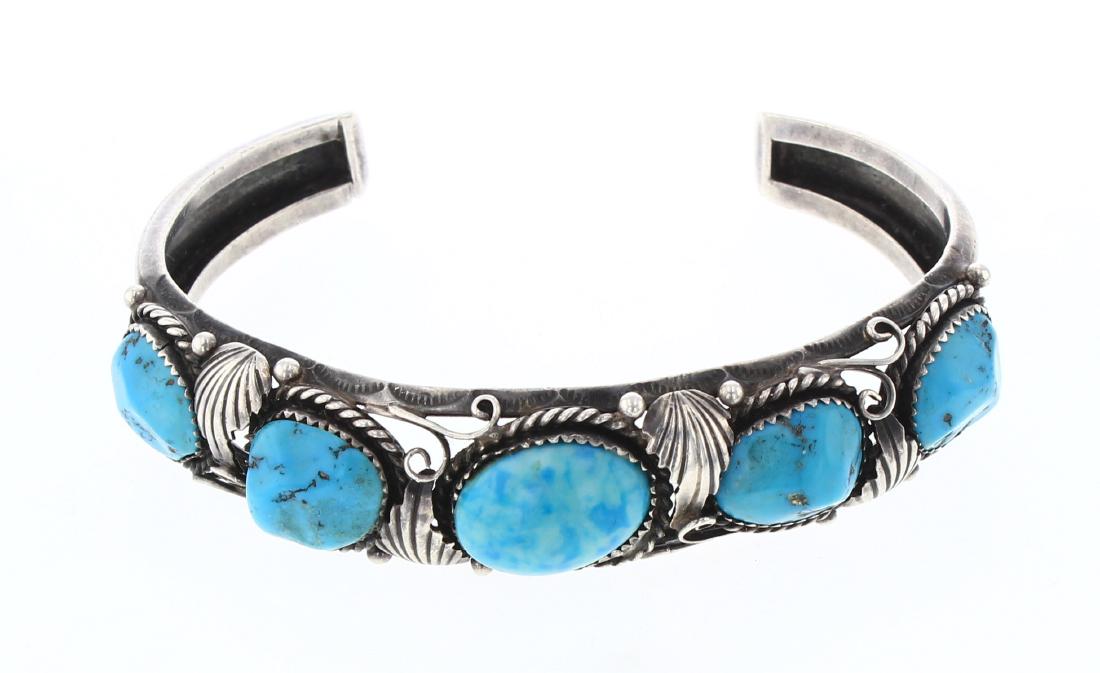 Vintage Turquoise Freeform Row Cuff Bracelet (1 of 3)