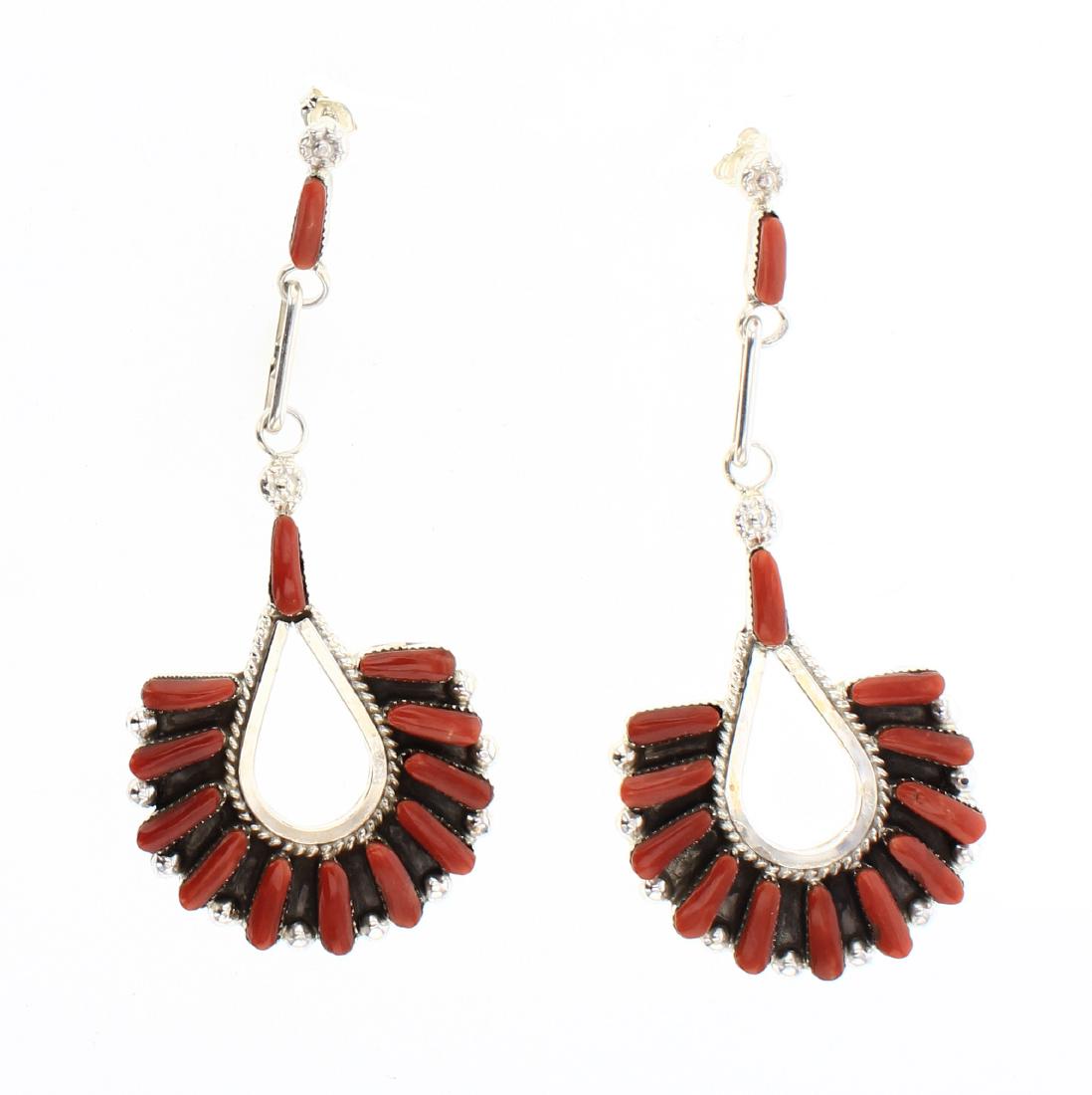 Carlene Hattu Coral Zuni Cluster Dangle Post Earrings (1 of 2)