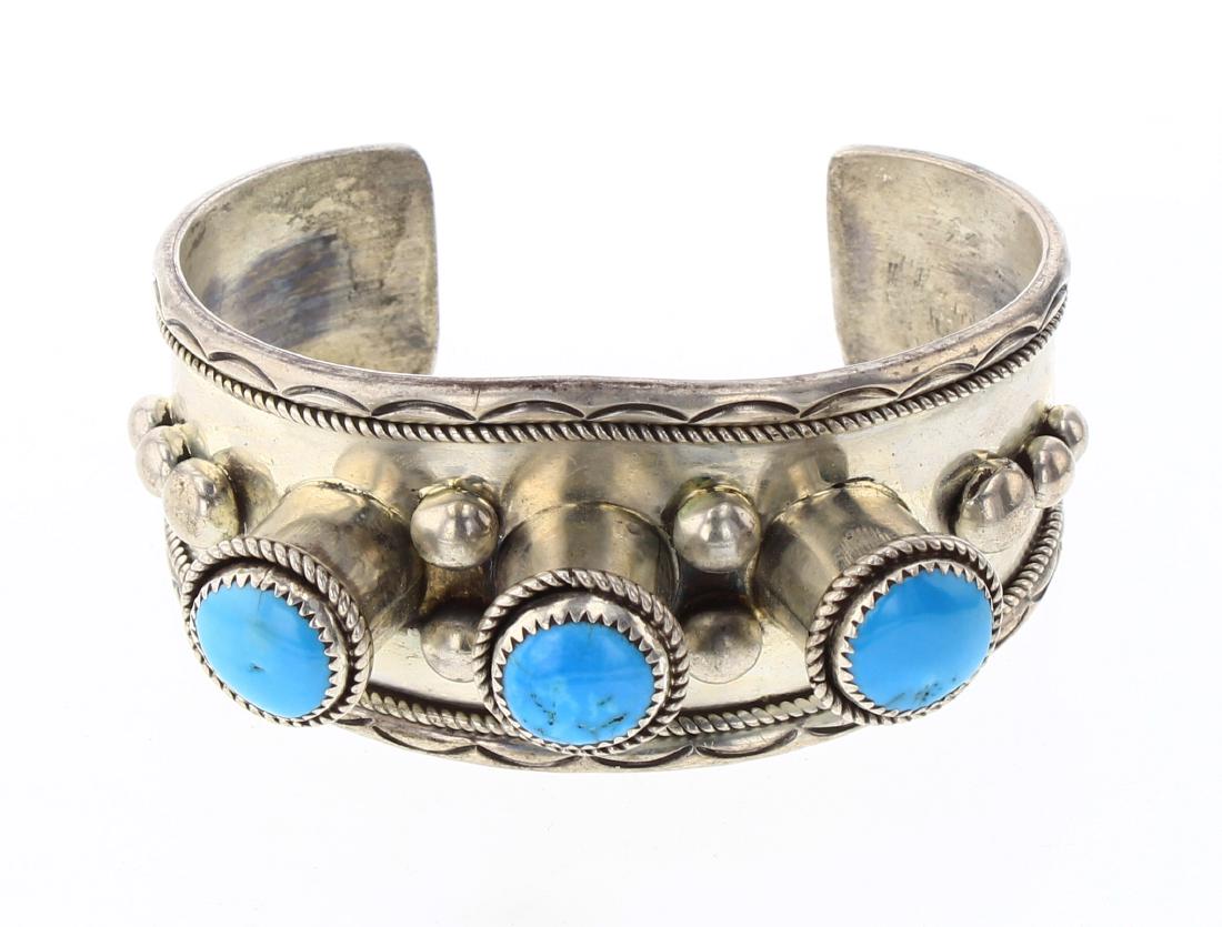 Vintage Turquoise Barrel & Large Drop Cuff Bracelet (1 of 3)