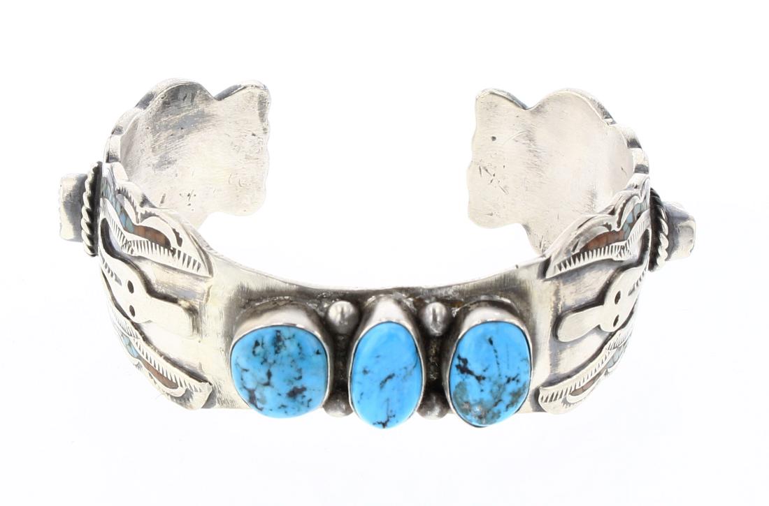 Vintage Turquoise & Crushed Stone Bird Design Cuff (1 of 3)