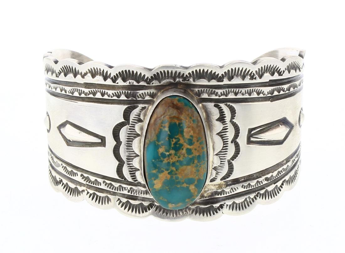 Bobby Johnson Royston Turquoise Heavy Stamp Wide Cuff (1 of 3)