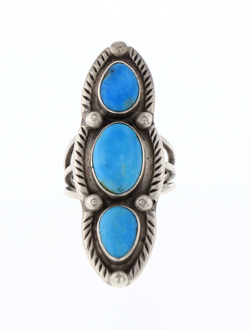Old Pawn  Turquoise Elongated Row Ring (1 of 3)