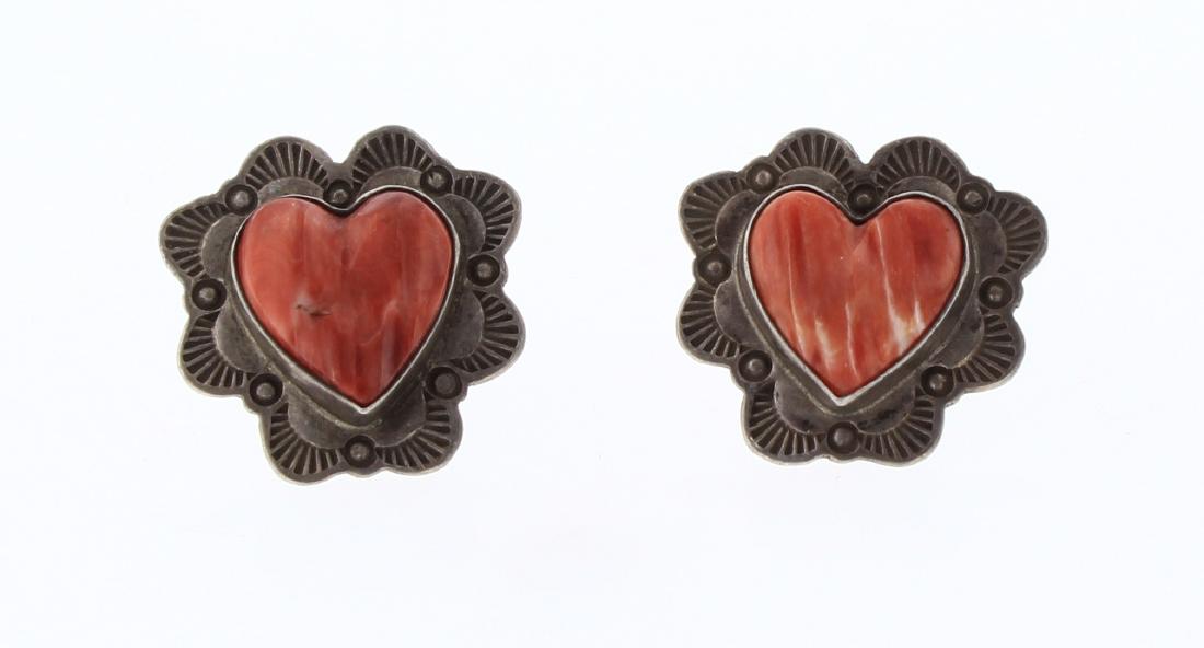 Vintage Spiny Oyster Shell Heart Shaped Post Earrings (1 of 2)