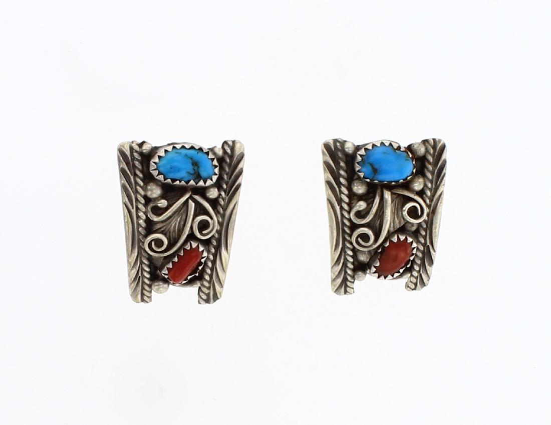 Vintage Turquoise & Coral Post Earrings (1 of 2)