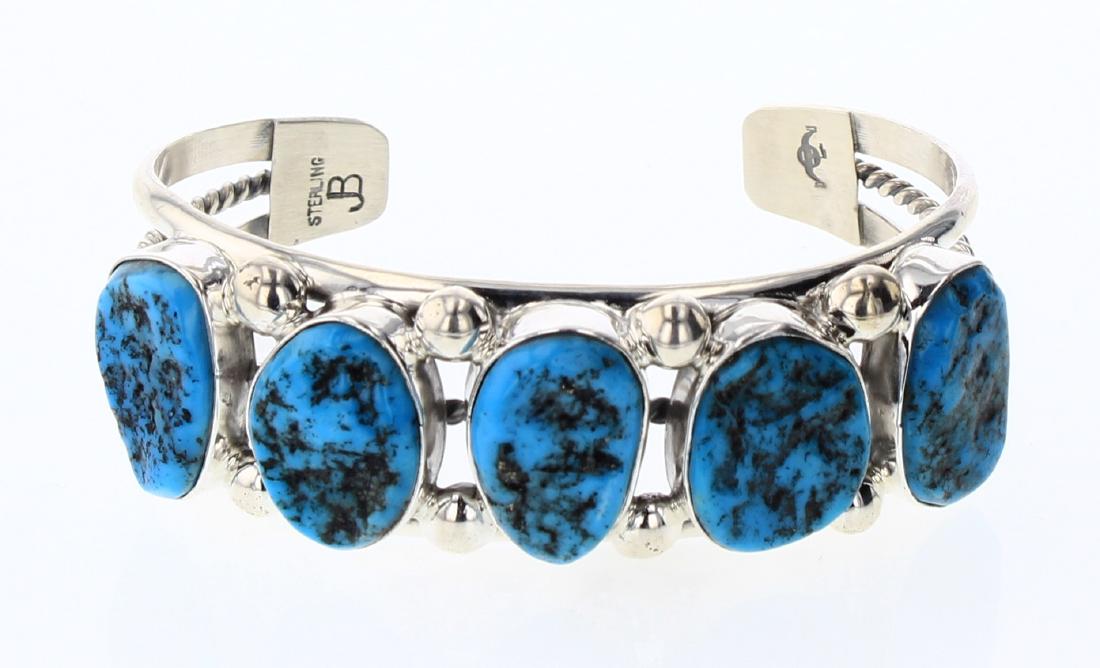 JB Vintage Turquoise Nugget Freeform Row Bracelet: Sterling Silver | Genuine Turquoise | JB Vintage Turquoise Nugget Freeform Row Bracelet | Navajo Native American Southwest Indian Jewelry | Weight:31.9 Grams, | Dimensions: Bracelet: 5" inner, 1" gap,