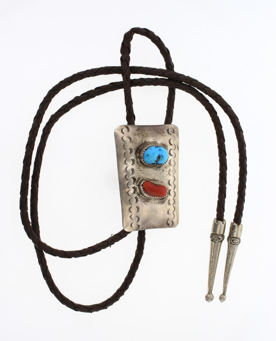 Vintage Turquoise & Coral Bolo Tie (1 of 2)