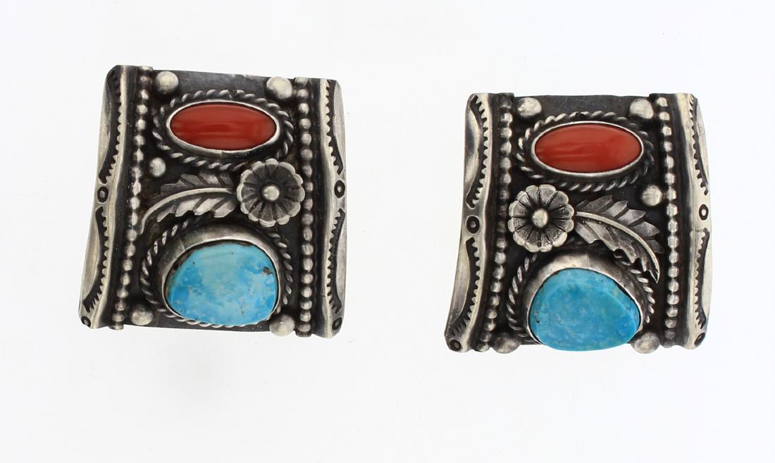 H. Yazzie Vintage Turquoise & Coral Post Earrings (1 of 2)