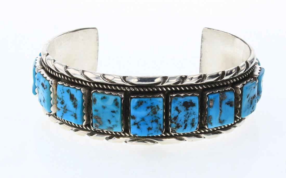 Vintage Turquoise Nugget Rectangle Row Cuff Bracelet (1 of 3)