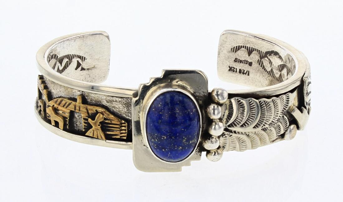 Vintage Lapis 12K Gold Fill Stroy Teller Design Cuff (1 of 4)
