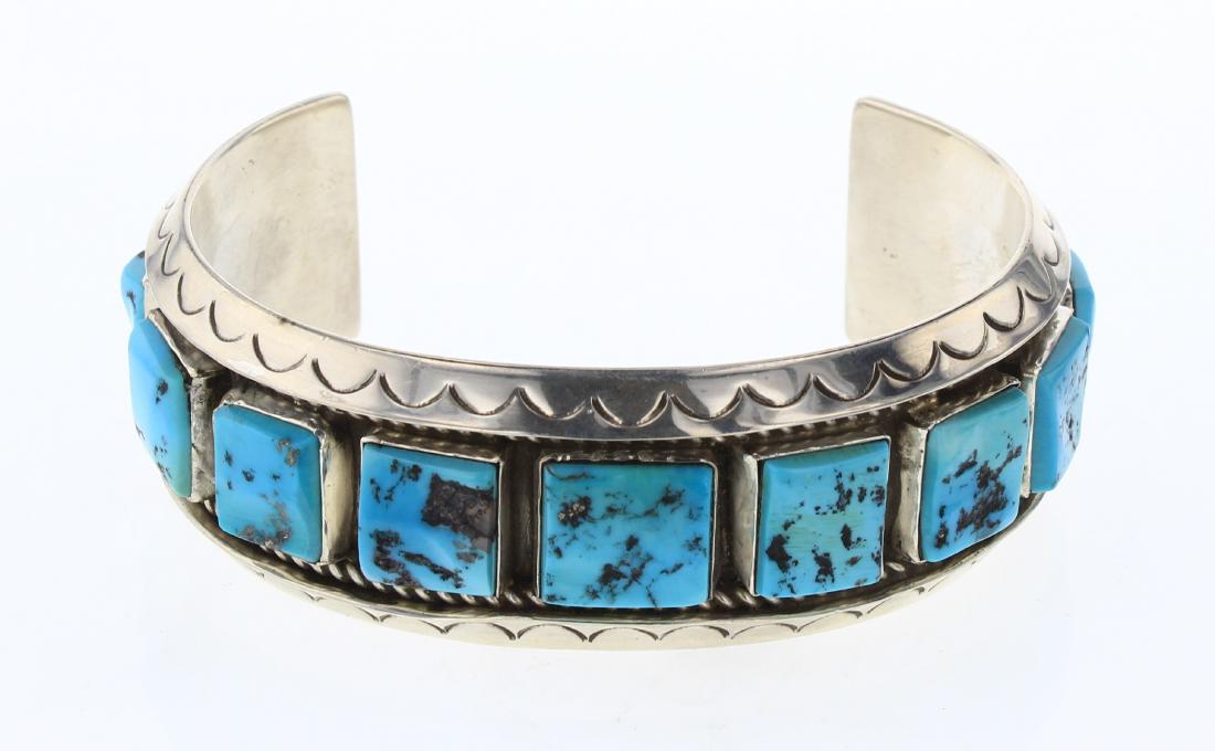 Vintage Joe Corbet Turquoise Square Row Cuff Bracelet (1 of 3)