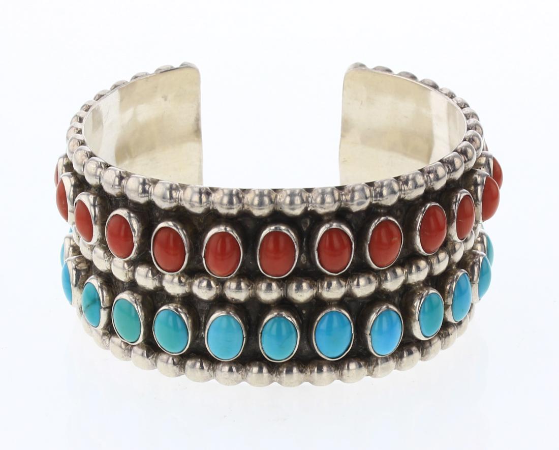 Vintage Turquoise & Coral Calibrated Double Row Cuff (1 of 3)
