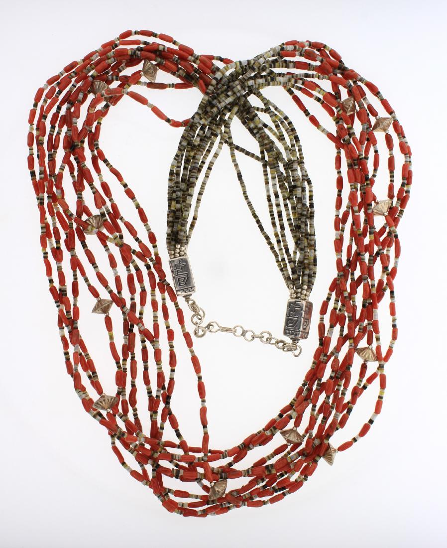 Vintage Coral & Shell Square Silver Beads Necklace (1 of 2)