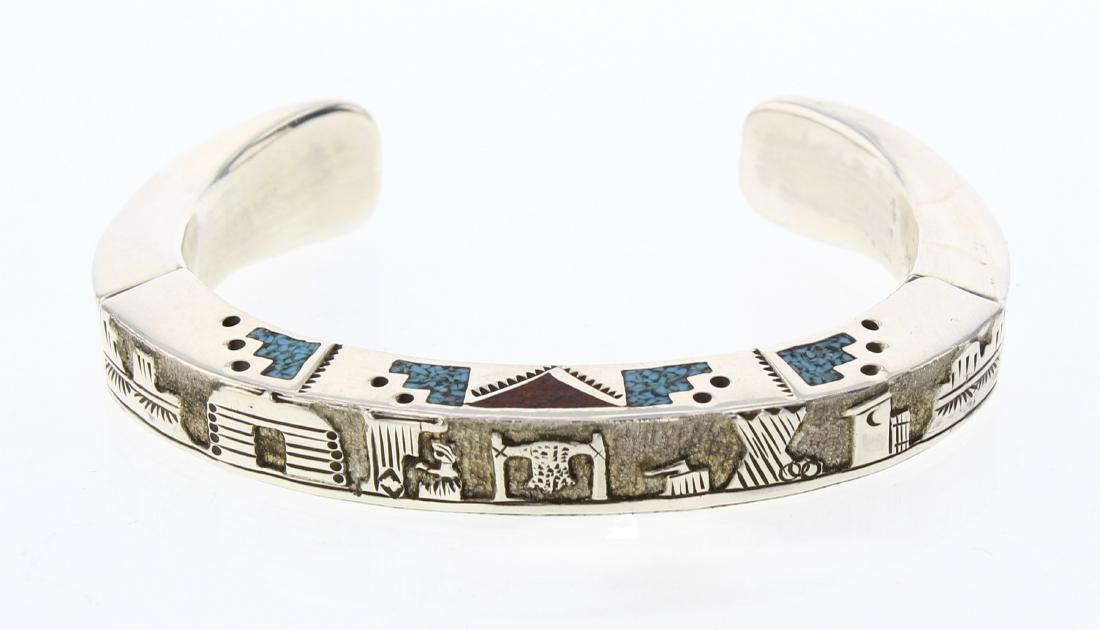 Ray Begay Turquoise & Coral Story Teller Bracelet (1 of 4)