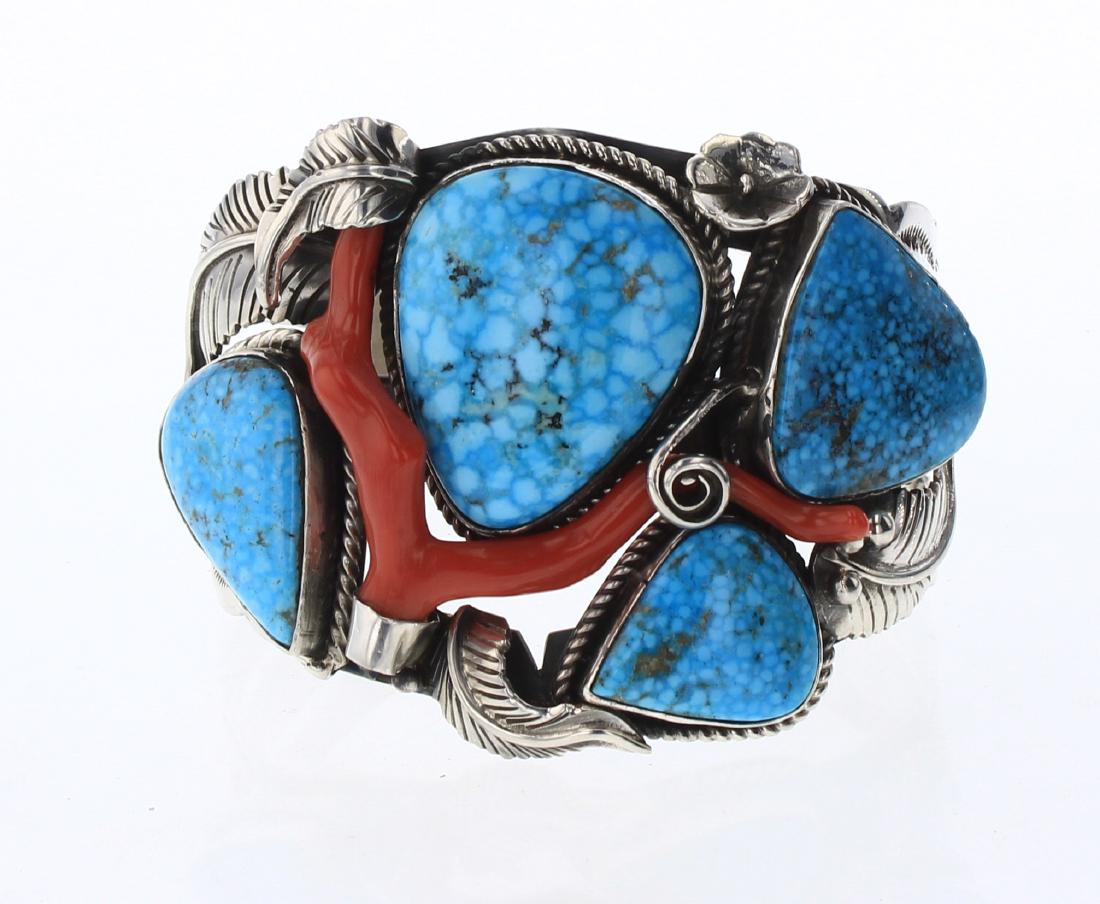 L Kee Vintage Turquoise & Coral Branch Bracelet (1 of 3)