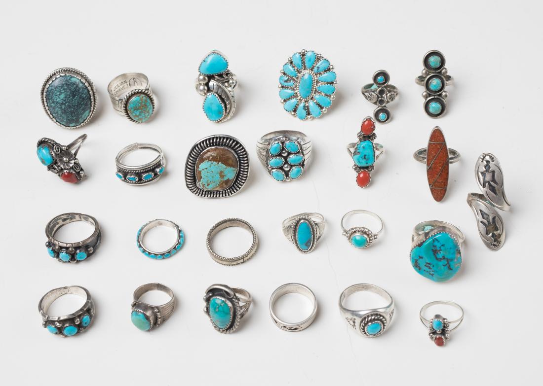 Old Pawn & Vintage Turquoise & Coral Mixed Rings Lot (1 of 2)