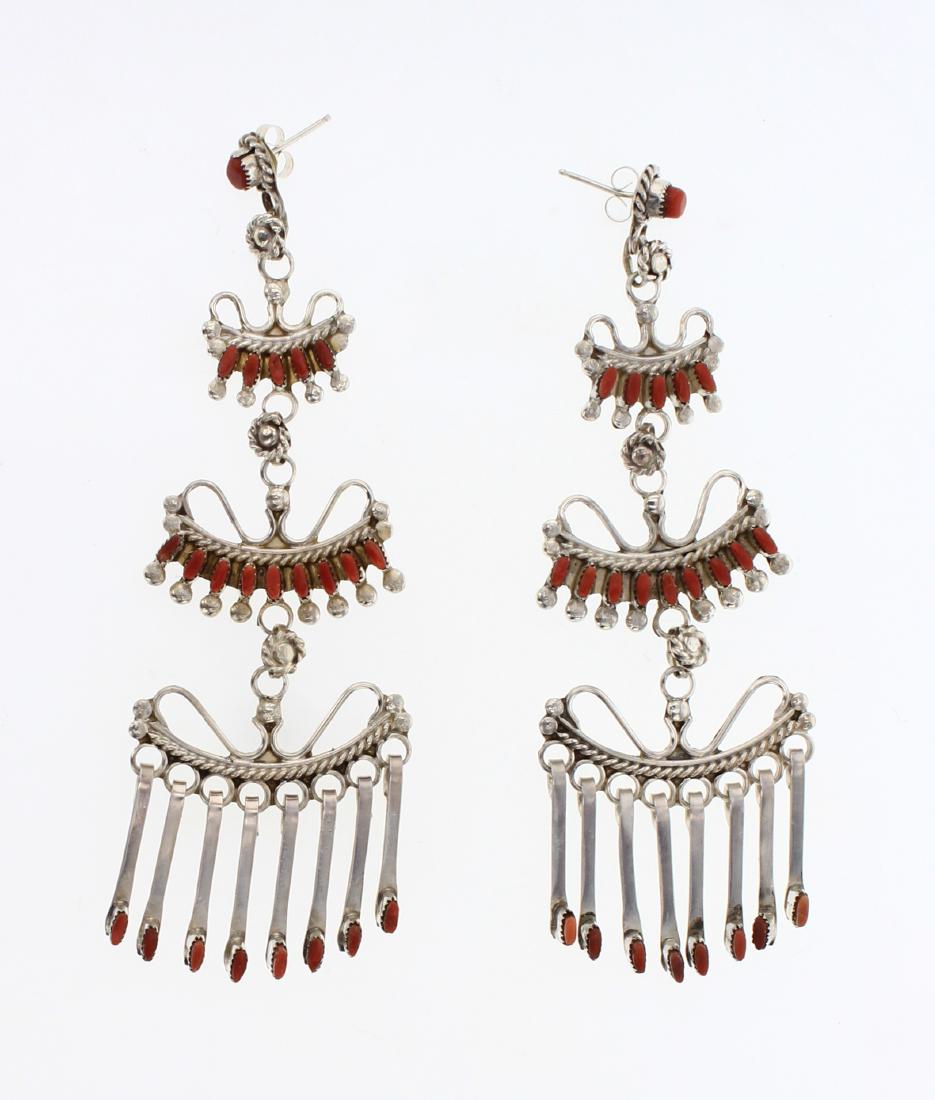 Rose Fambourough Coral Needlepoint Zuni Inlay Dangle (1 of 2)