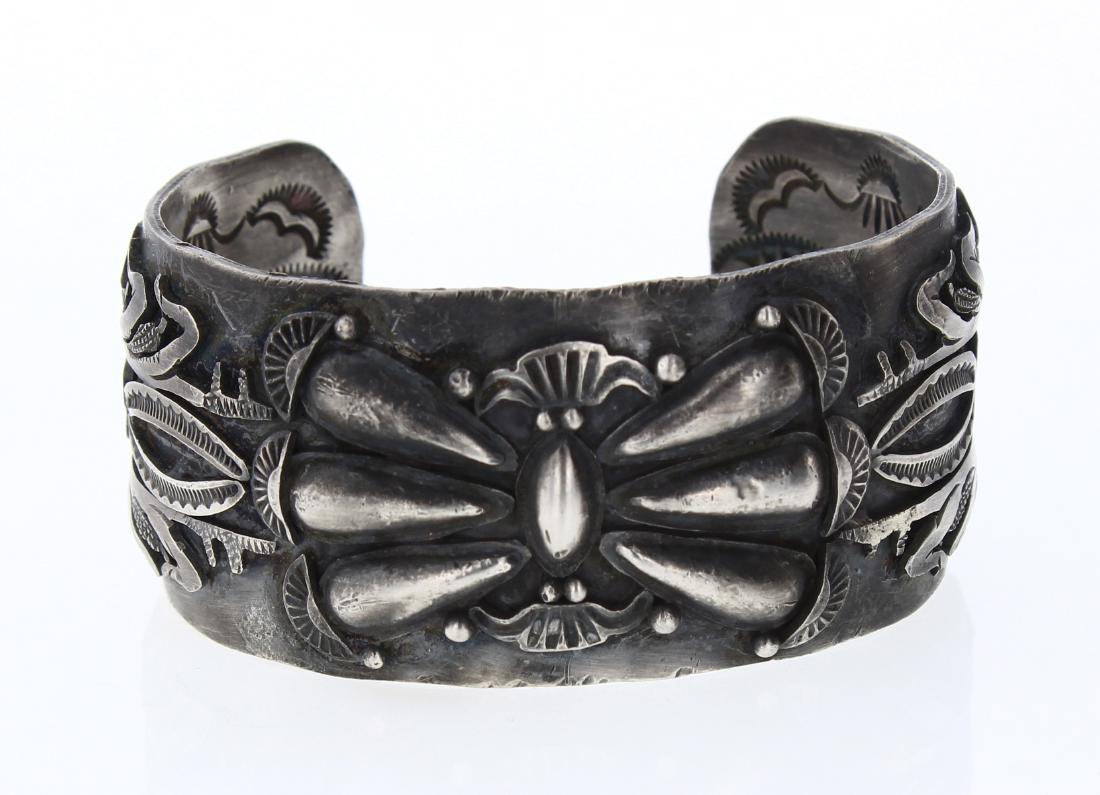 Larry Martinez Chavez Corn Maze Geometric Story Teller: Sterling Silver | | Larry Martinez Chavez Corn Maze Geometric Story Teller Stamp Sauder Cuff Bracelet | Navajo Native American Southwest Indian Jewelry | Weight:75.3 Grams, | Dimensions: Bracelet: 5.5