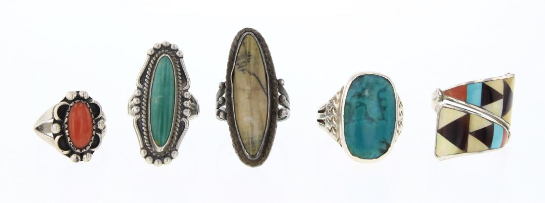 Old Pawn & Vintage Turquoise & Coral Rings Lot of Five (1 of 3)