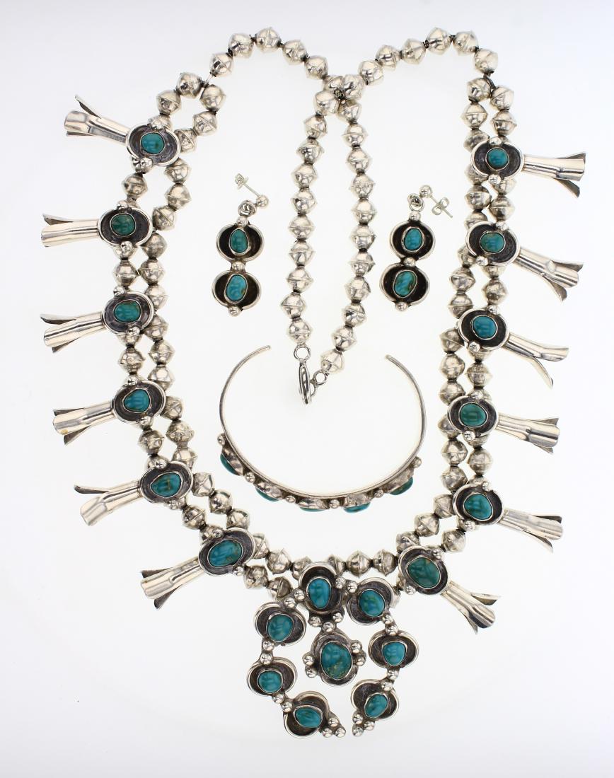 Vintage Turquoise Squash Blossom Necklace Bracelet & (1 of 3)