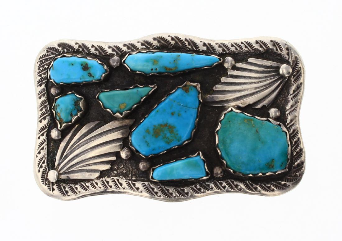 Old Pawn Kingman Turquoise Freeform Belt Buckle (1 of 2)