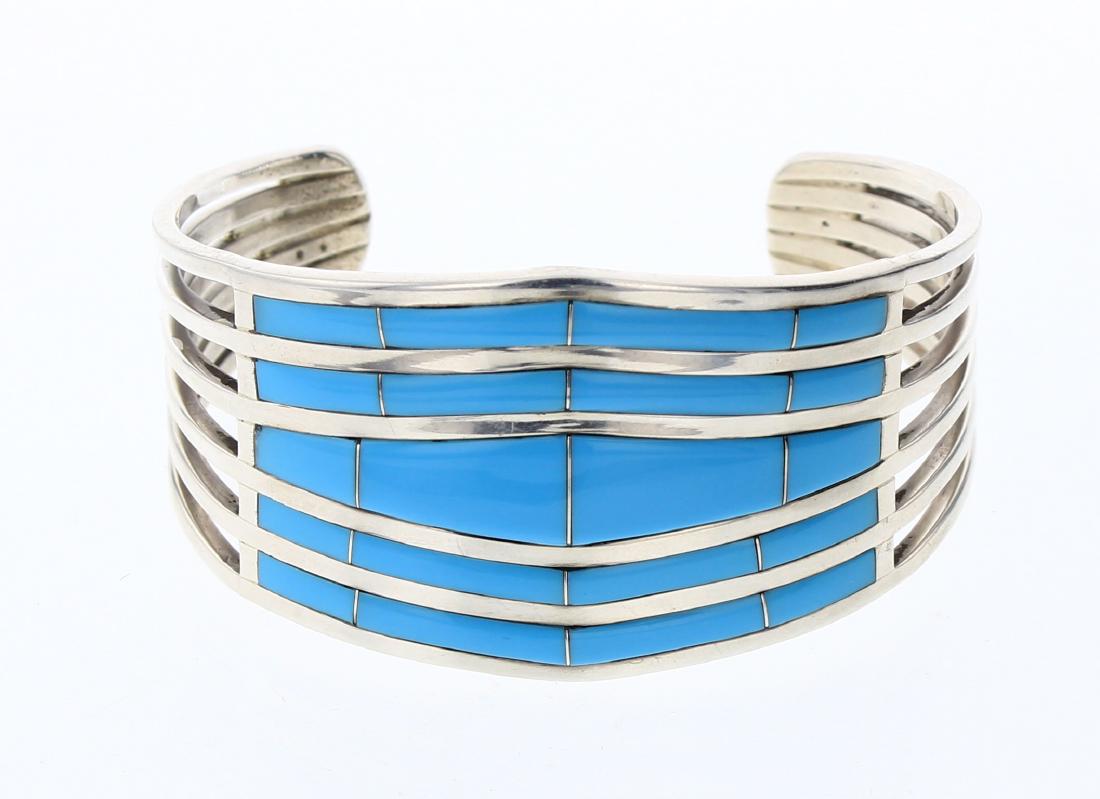 Contemporary Block Turquoise Inlay Cuff (1 of 3)