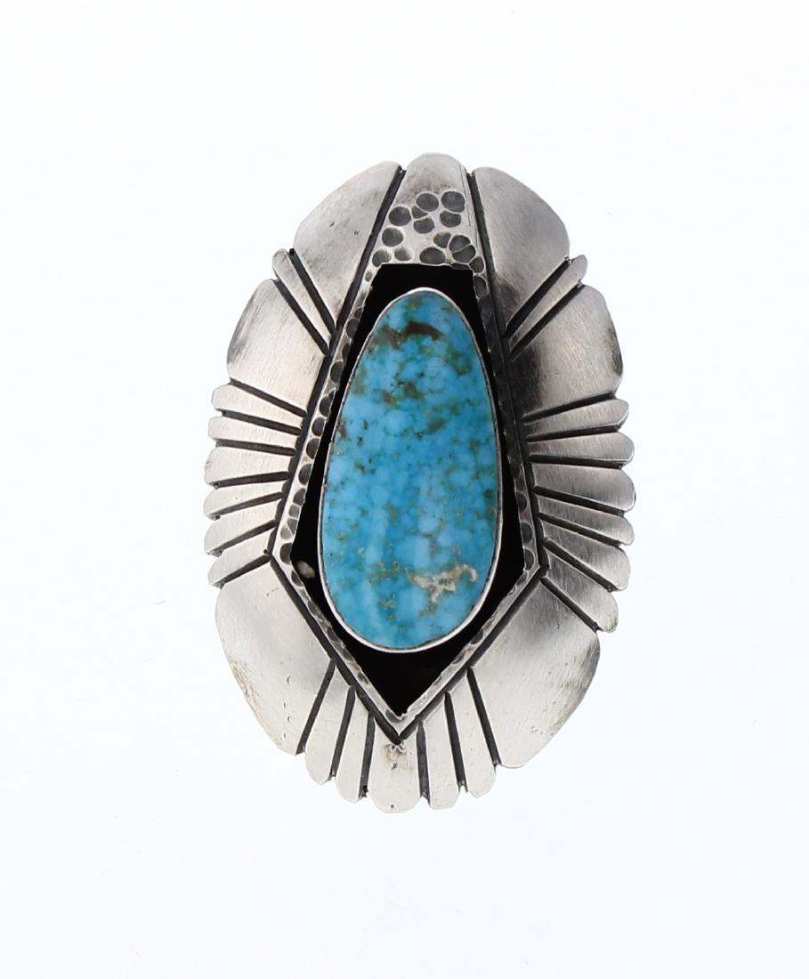 Marita Benally Turquoise Shadow Box Deep Etch Elongated (1 of 3)