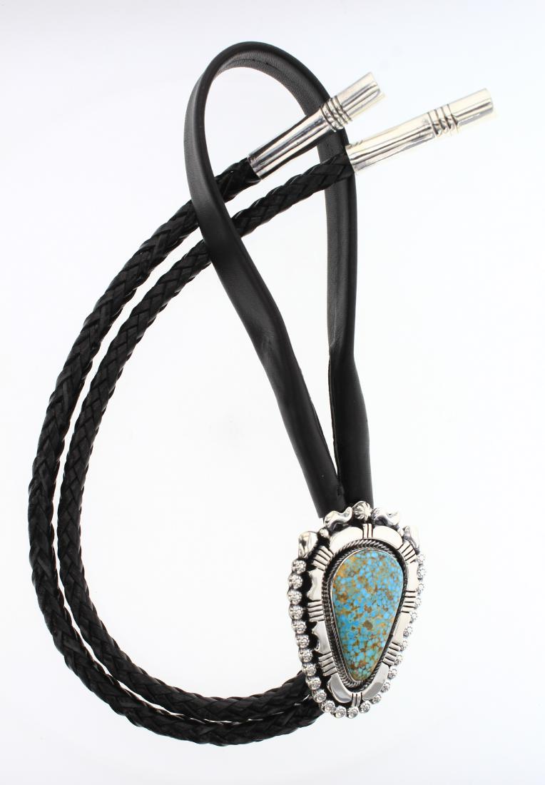 Larry Spencer Contemporary Turquoise Stack Bump Out: Sterling Silver | Genuine Turquoise | Larry Spencer Contemporary Turquoise Stack Bump Out Bolo Tie | Navajo Native American Southwest Indian Jewelry | Weight:80.8 Grams, | Dimensions: Bolo: 18" length