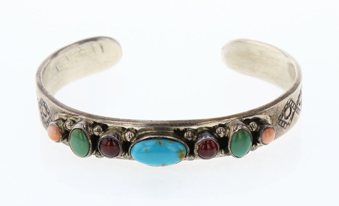 Tonya Raphael Turquoise and Spiny Oyster Multi Color: Sterling Silver | Genuine Turquoise and Spiny Oyster | Tonya Raphael Turquoise and Spiny Oyster Multi Color Cuff Bracelet | Navajo Native American Southwest Indian Jewelry | Weight:31.7 Grams, | Dimen
