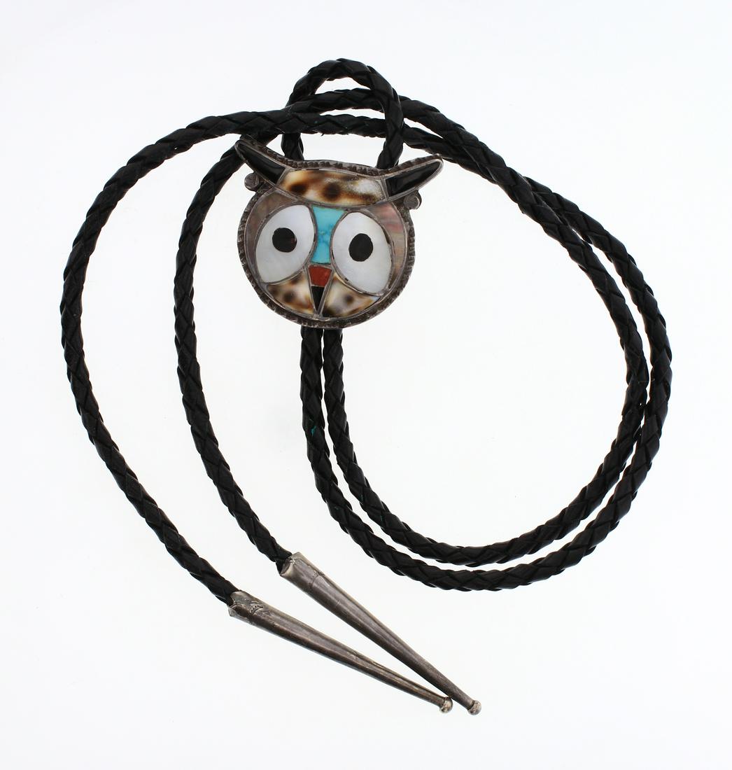 Vintage Multi Color Owl Zuni Bolo Tie (1 of 3)