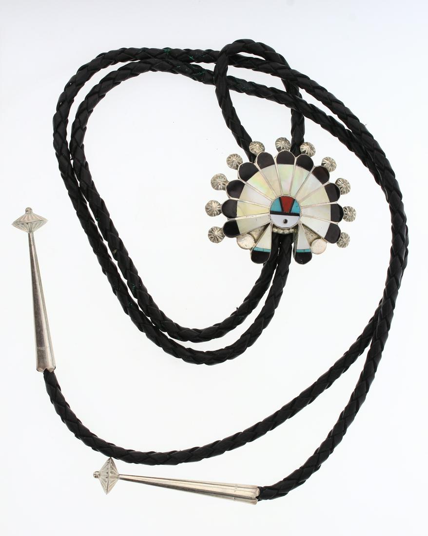 Vintage Zuni Inlay Sun face Bolo Tie (1 of 3)