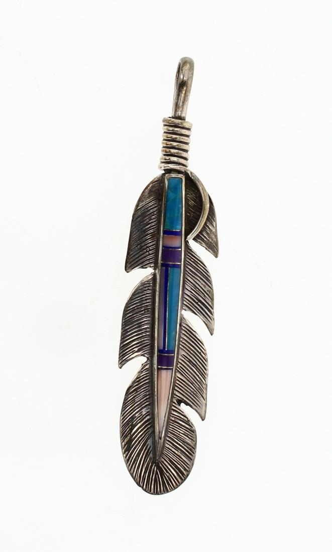 P. Sanchez Vintage Multi Color Inlay Feather Pendant (1 of 2)