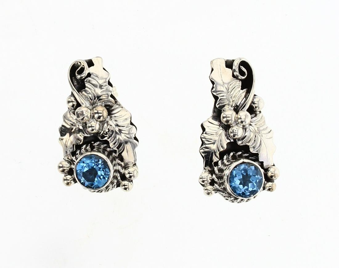 Contemporary Blue Topaz Garden Motif Post Earrings (1 of 2)
