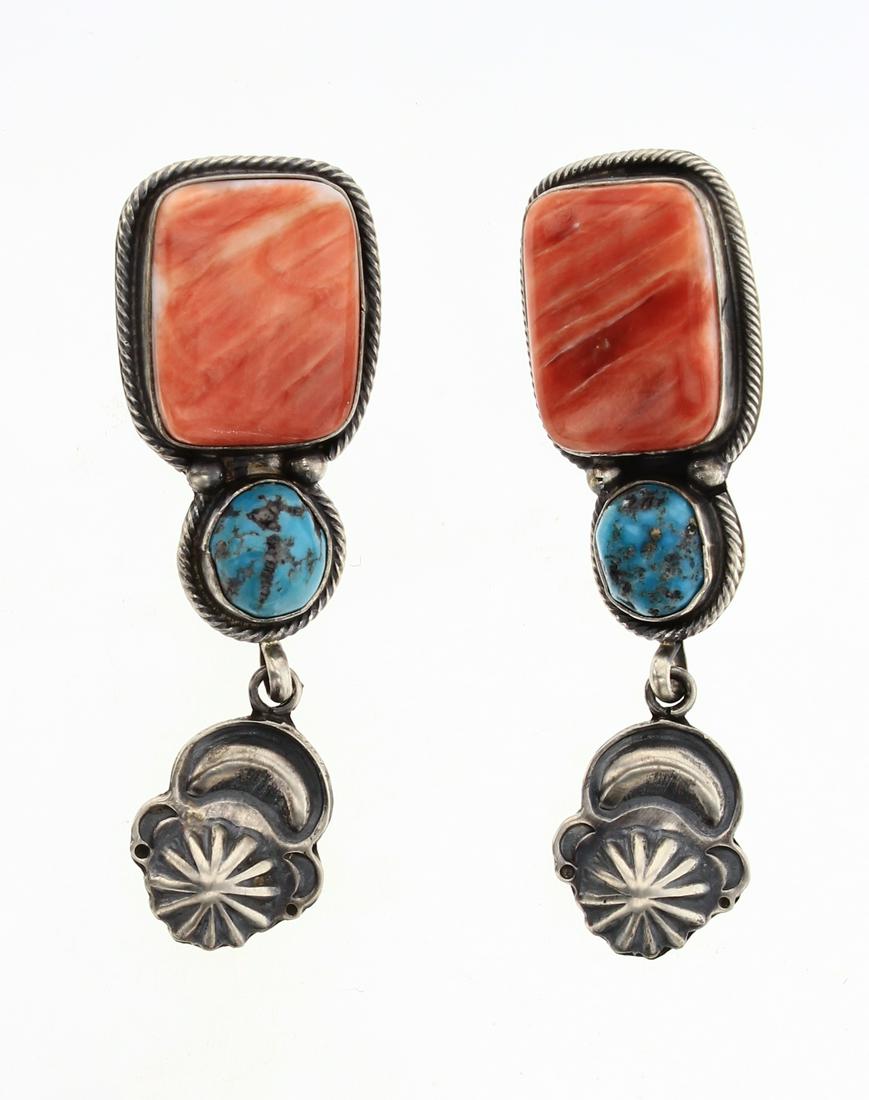 Vintage Spiny Oyster & Turquoise Post Earrings (1 of 2)