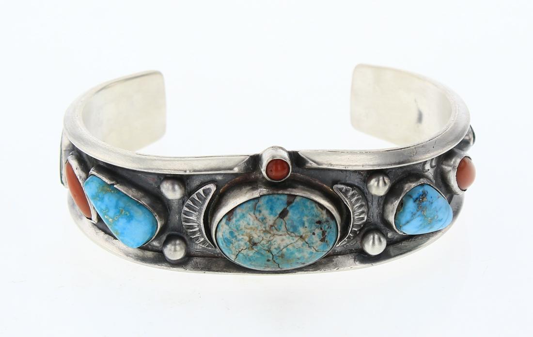 Old Pawn Turquoise Mountain & Coral Cuff Bracelet (1 of 3)