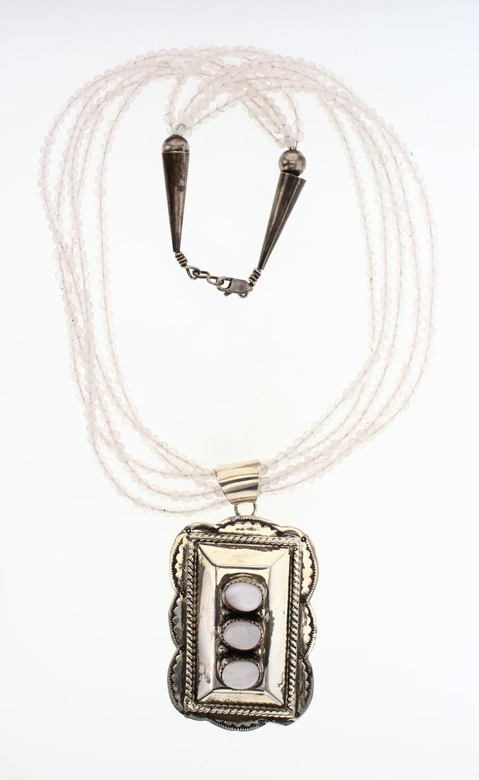 Vintage Pink Mussel Stamp Pendant & Necklace (1 of 2)