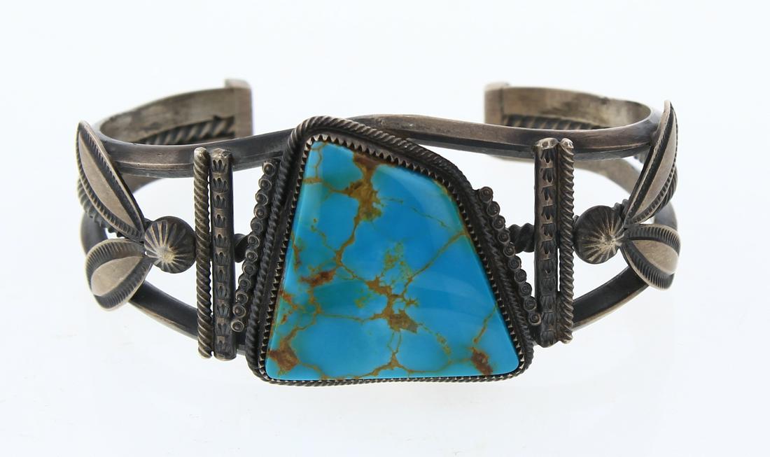 Old Pawn Turquoise Mountain Turquoise Cuff Bracelet (1 of 3)